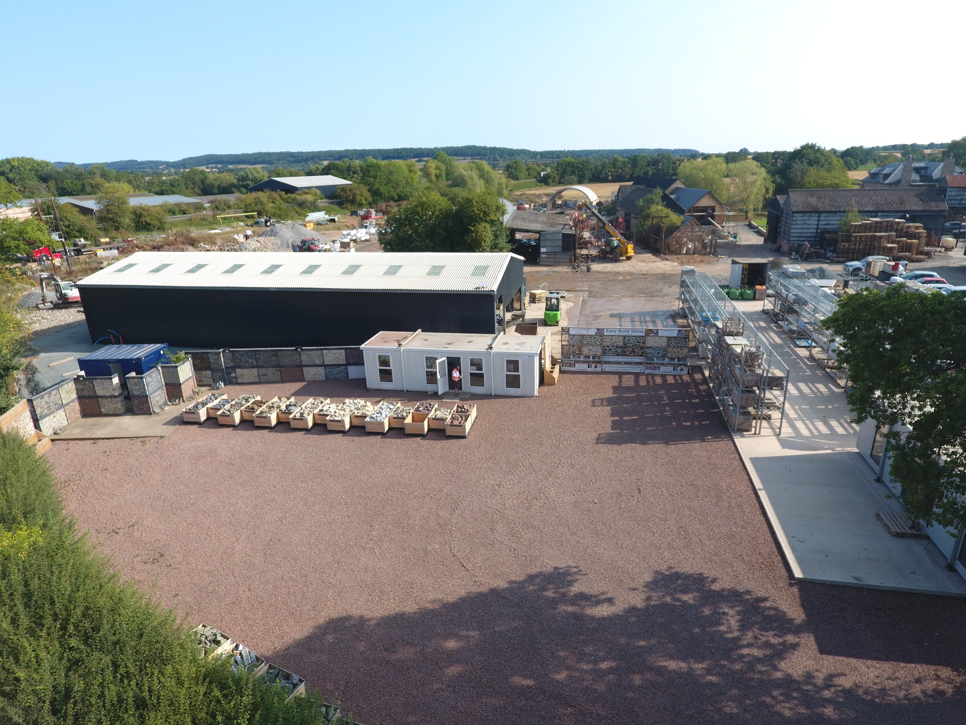 Aerial view of Easy Build Stone's manufacturing and storage facility in Herefordshire